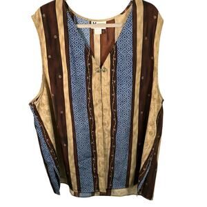 Maggie Sweet Kimono Collect Vest 3X Boho Stripe‎ Sleeveless USA Made Retro Hook